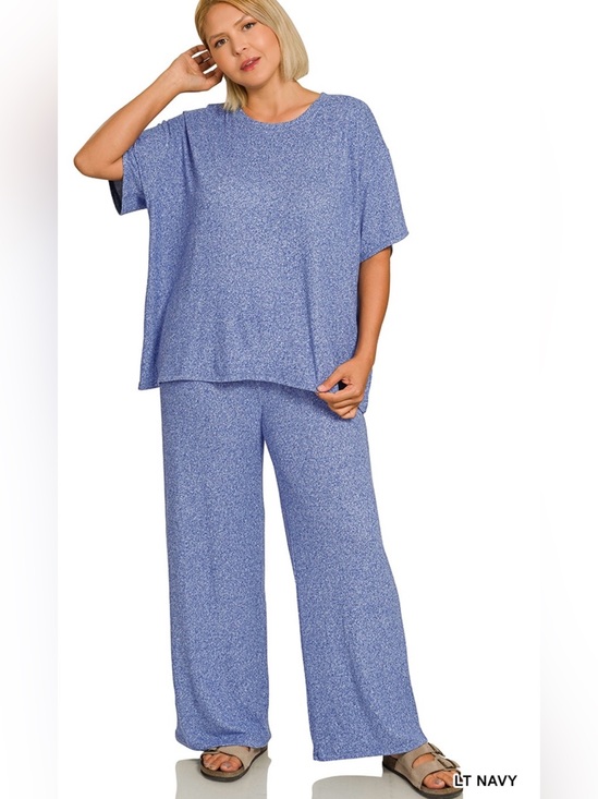 Zenana Outfitters Pants - NEW!Plus Size LT Navy Plus soft melange short sleeve tee & long pants set SZ 1X